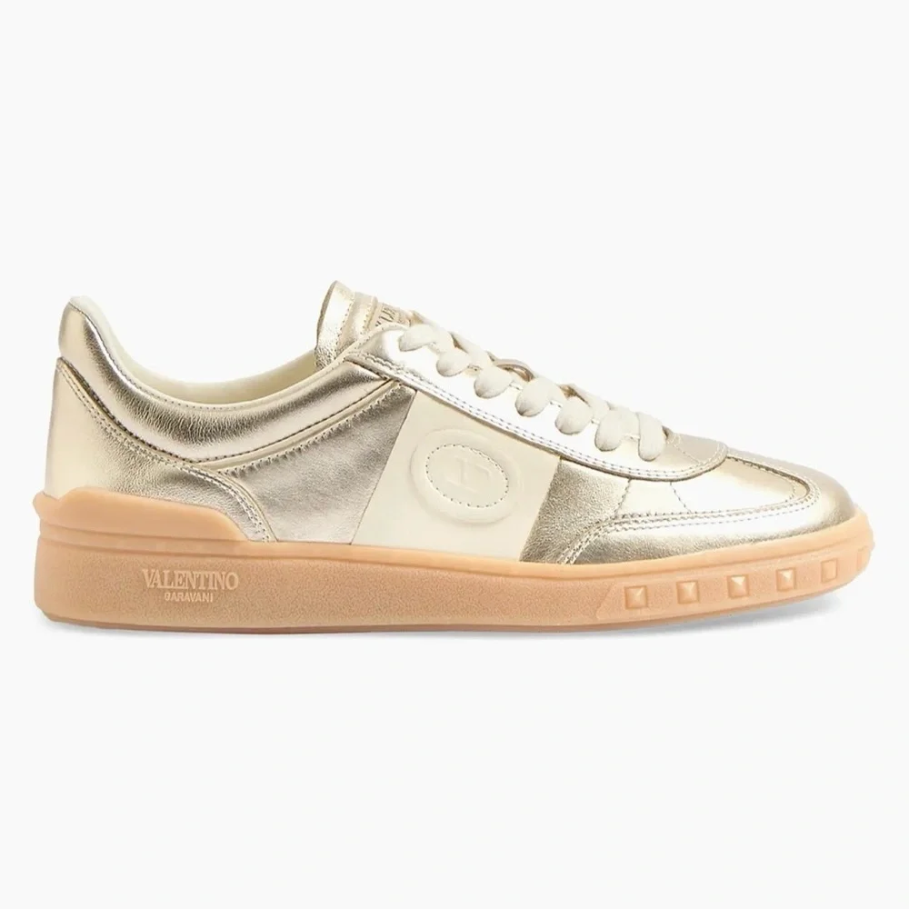 Valentino Garavani Women’s Upvillage Trainer Sneakers in Laminated Calfskin Gold
